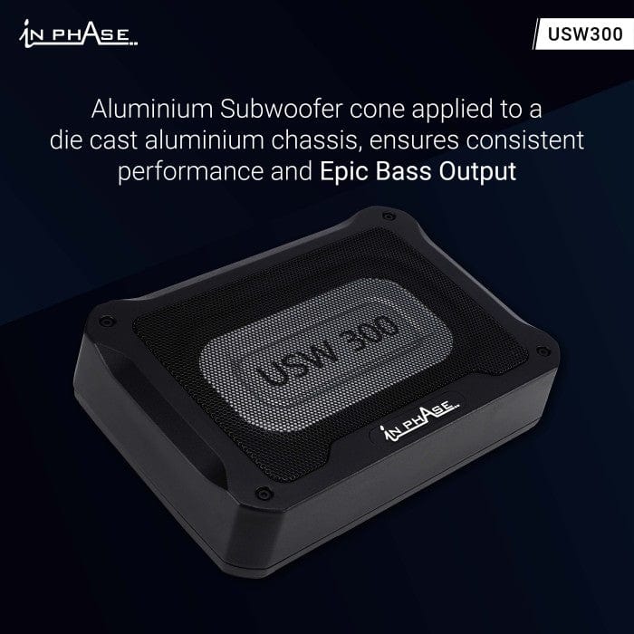 In Phase USW300 300W Underseat Ultra Slim Compact Active Subwoofer System Die-Cast Aluminium