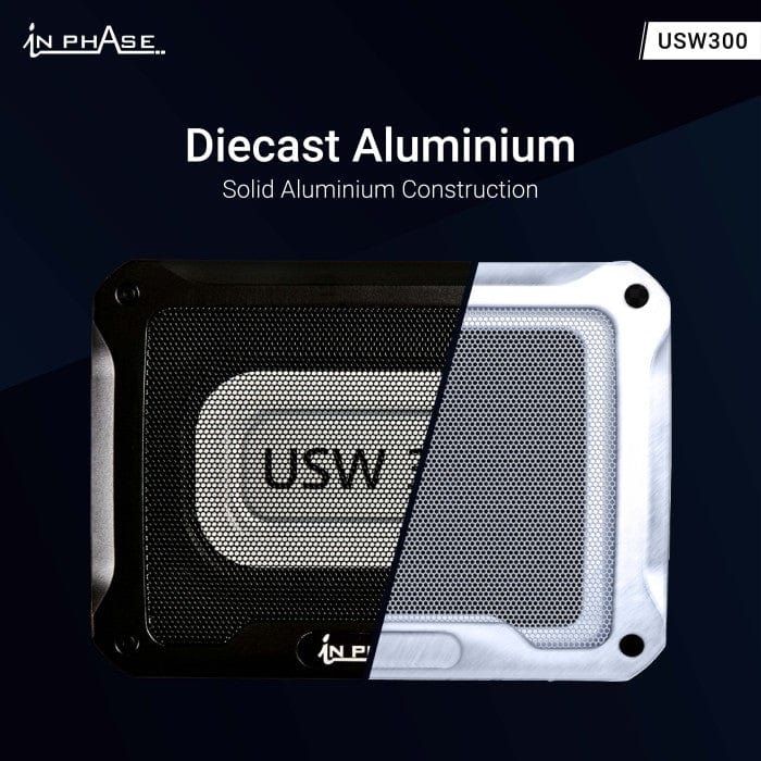 In Phase USW300 300W Underseat Ultra Slim Compact Active Subwoofer System Die-Cast Aluminium