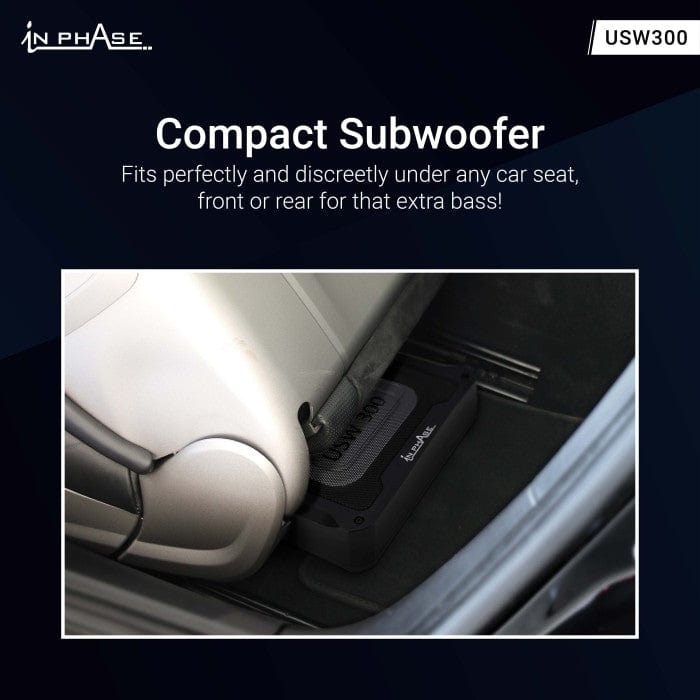 In Phase USW300 300W Underseat Ultra Slim Compact Active Subwoofer System Die-Cast Aluminium