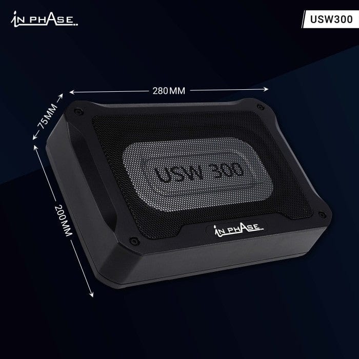 In Phase USW300 300W Underseat Ultra Slim Compact Active Subwoofer System Die-Cast Aluminium