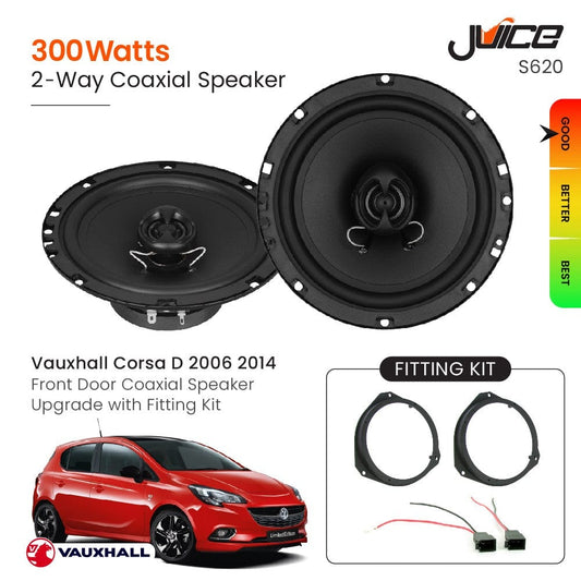 Juice Vauxhall Corsa D 2006 2014 Front Door Coaxial Speaker Replacement with Fitting Kit