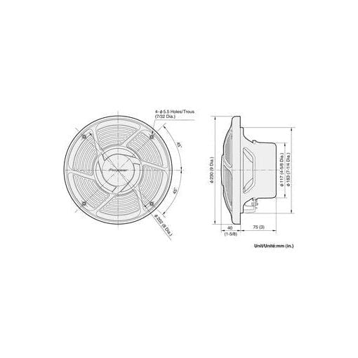 Pioneer TS-MR2040 200W 20cm 2-Way Marine Speakers